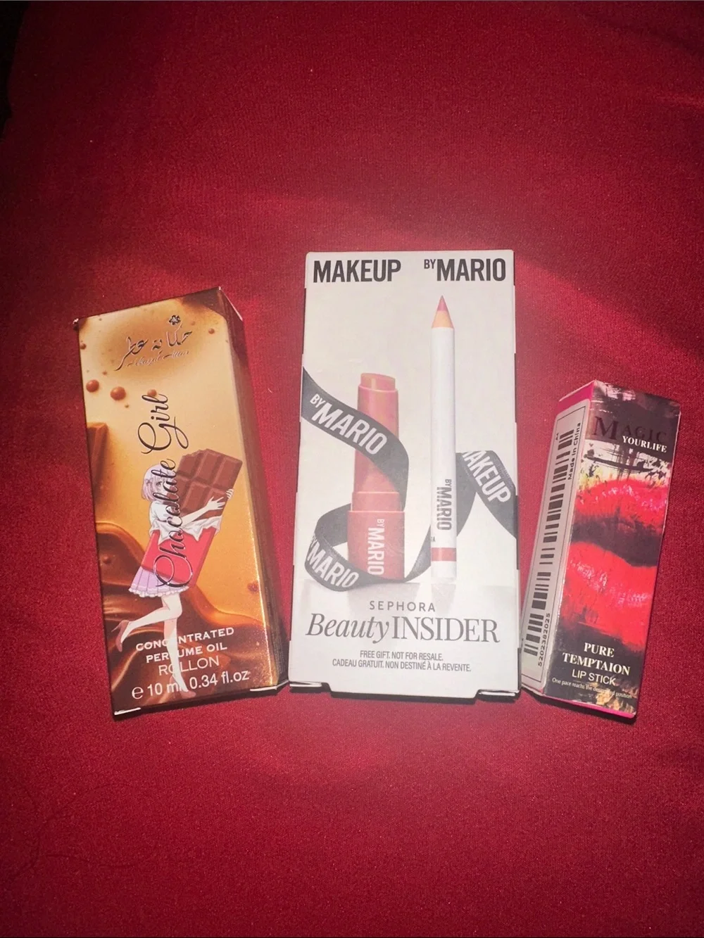 Makeup By Mario Lip Set in White Packaging with Red-Pink Lip Graphic